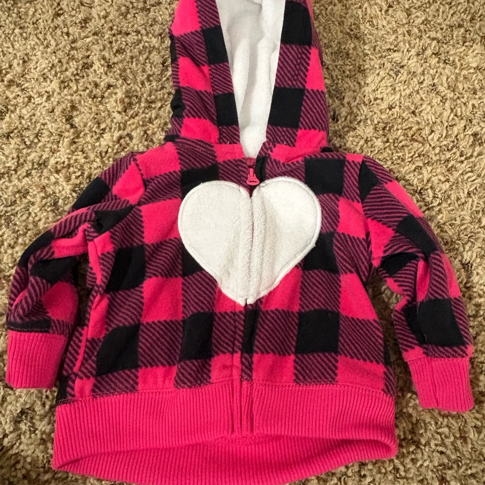 Carter's Pink and Black Plaid Hoodie with Heart